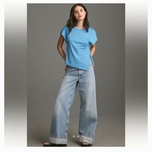 Anthropologie asymmetric blue short sleeve top